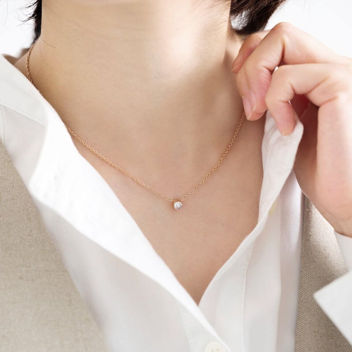 ギフトBOX付】ジルコニアネックレス（ゴールド/シルバー/ローズ